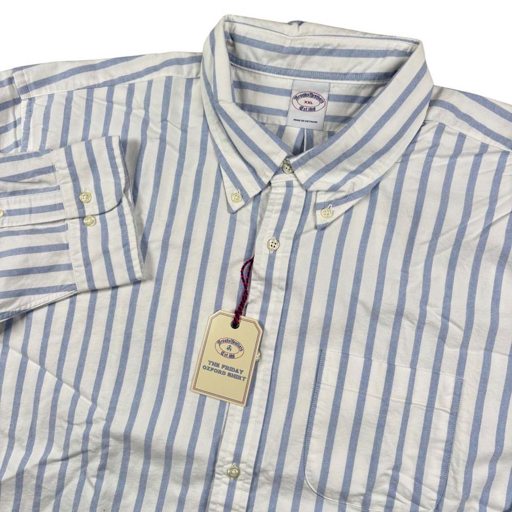 NEW Brooks Brothers Friday Oxford Shirt Mens XXL Blue White Striped Button Down